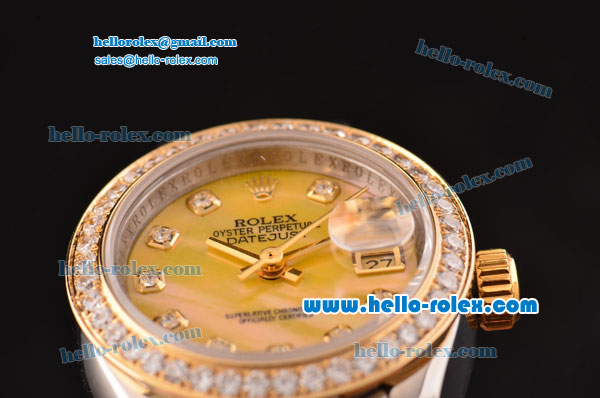 Rolex Datejust Lady 2813 Automatic Two Tone Case with Diamond Bezel and Two Tone Strap ETA Coating - Click Image to Close